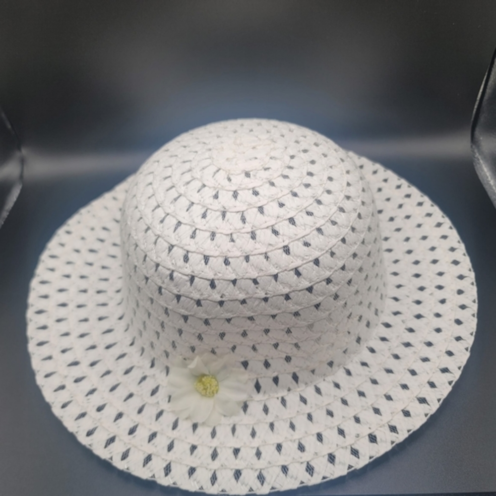 Girls White Straw‎ Hat